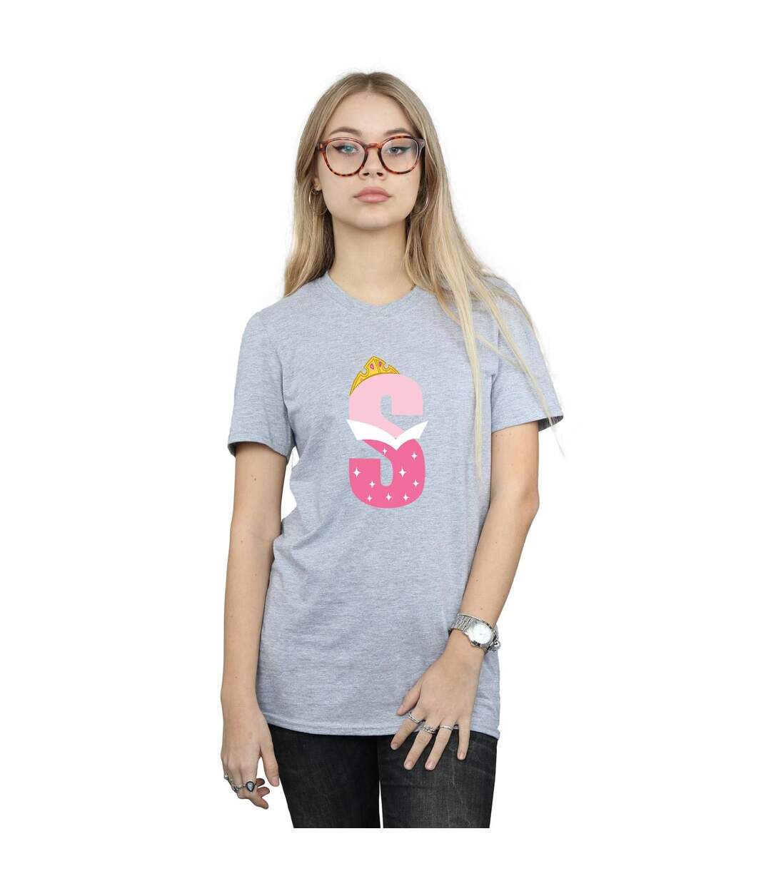Disney Womens/Ladies Alphabet S Is For Sleeping Beauty Cotton Boyfriend T-Shirt (Gris sportif) - UTBI42685-2
