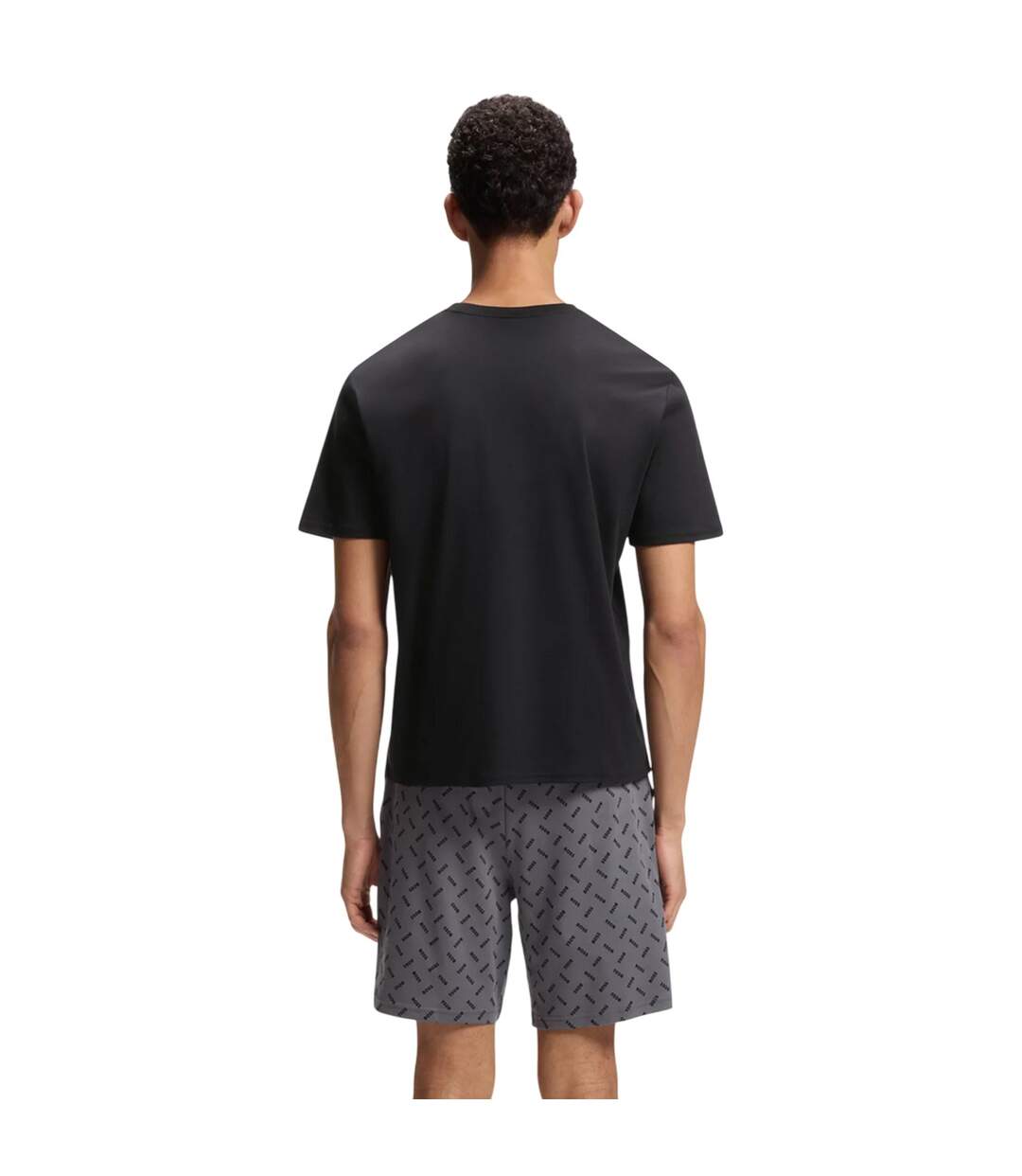Mens Printed Relaxed Fit T-shirt & Shorts Set Grey Black Boss-3