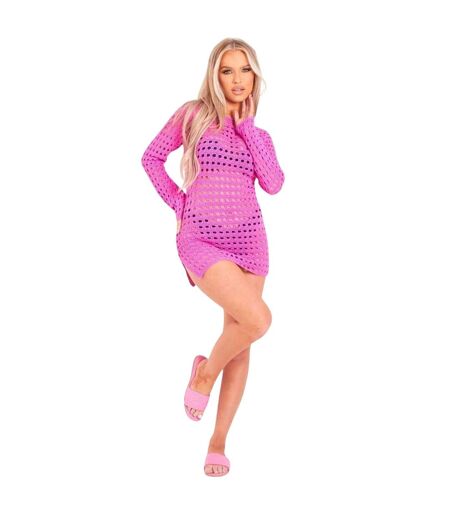Robe Courte Motif/style Crochet Femme Rose Missy Empire