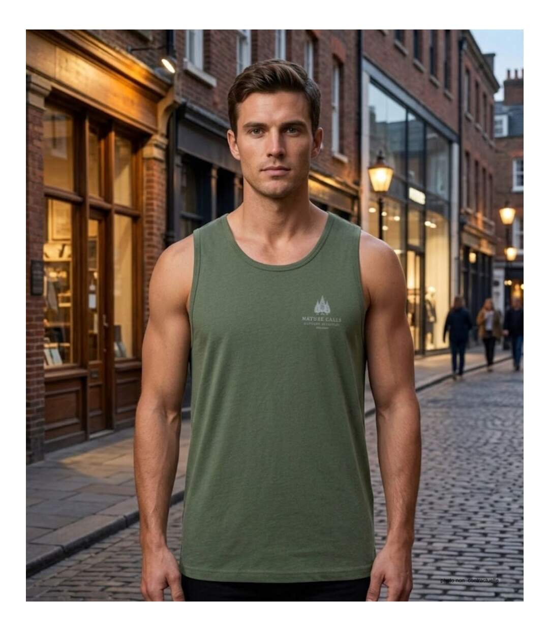 Débardeur homme Challenger SINCERE vert kaki — Confort pur coton jersey peigné-5