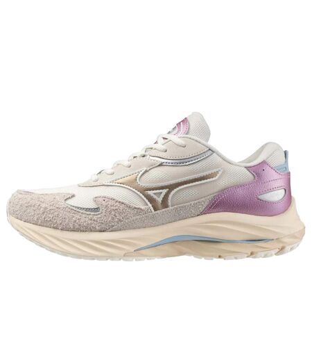 Baskets wave rider beta sportstyle homme sable blanc / jaune or / bleu ciel Mizuno