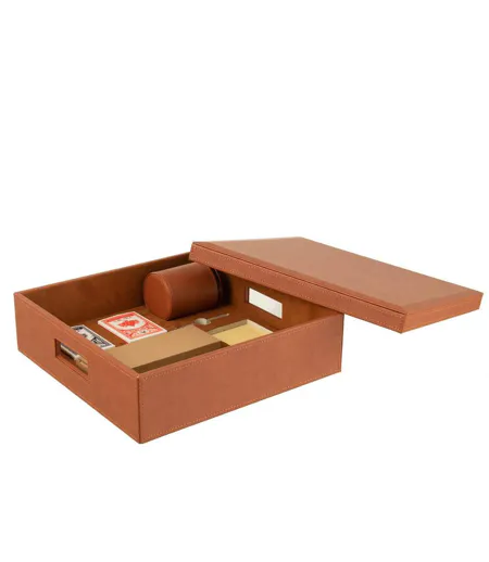 Boîte Jeux de Cartes & Échiquier Ezra 35cm Cognac