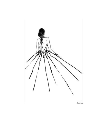 Rosana Laiz - Imprimé FASHION ILLUSTRATION FROM THE BACK (Blanc / Noir) (40 cm x 30 cm) - UTPM5753