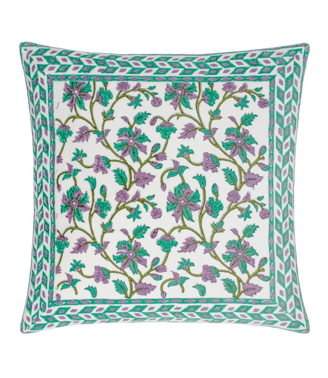 Mentera velvet floral cushion cover 50cm x 50cm oasis green/lilac Paoletti