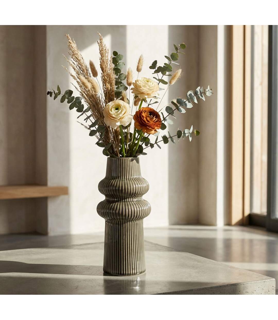 Vase Design en Céramique Armony 25cm Vert-5