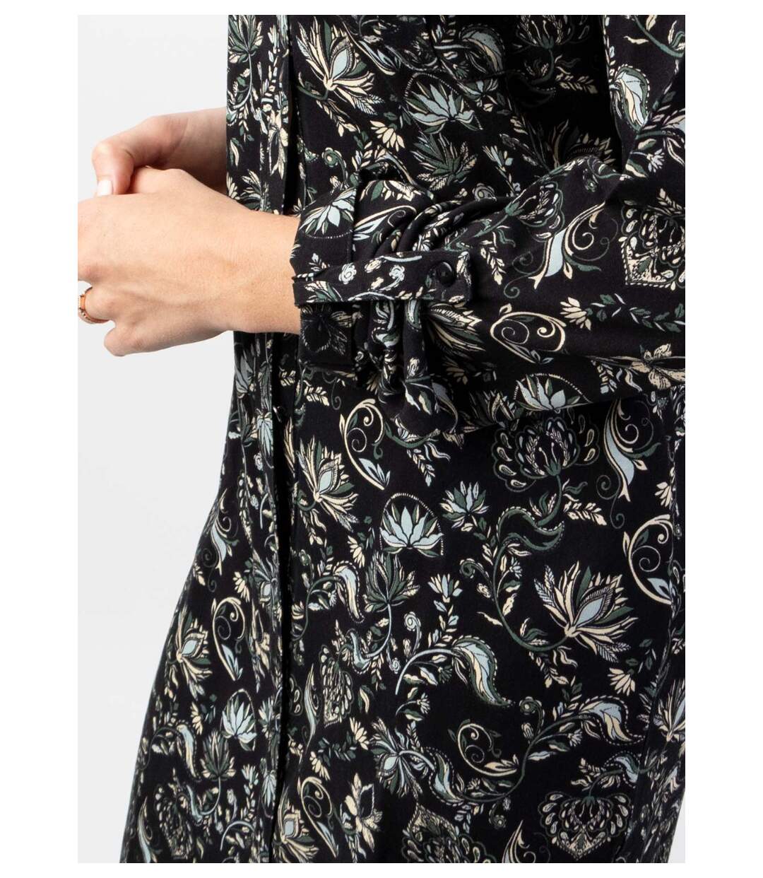 Robe midi hiver manches longues MACHA motif ethnique noir Coton Du Monde