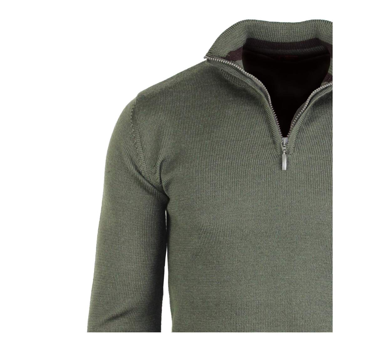 Pull camionneur Camionneur Homme Coton Zippé Olive & Choco-3