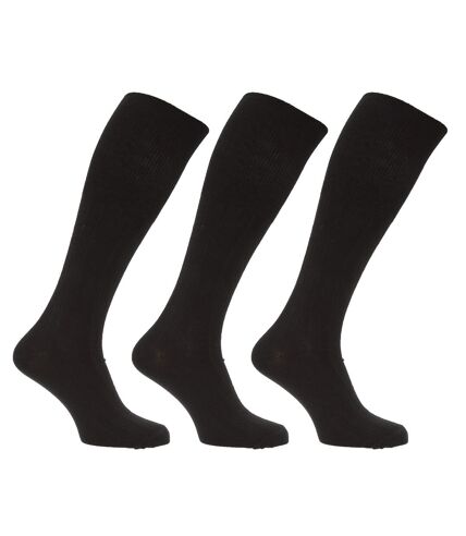 Mens Long Length Ribbed Lambswool Blend Socks (Pack Of 3) (Black) - UTMB229