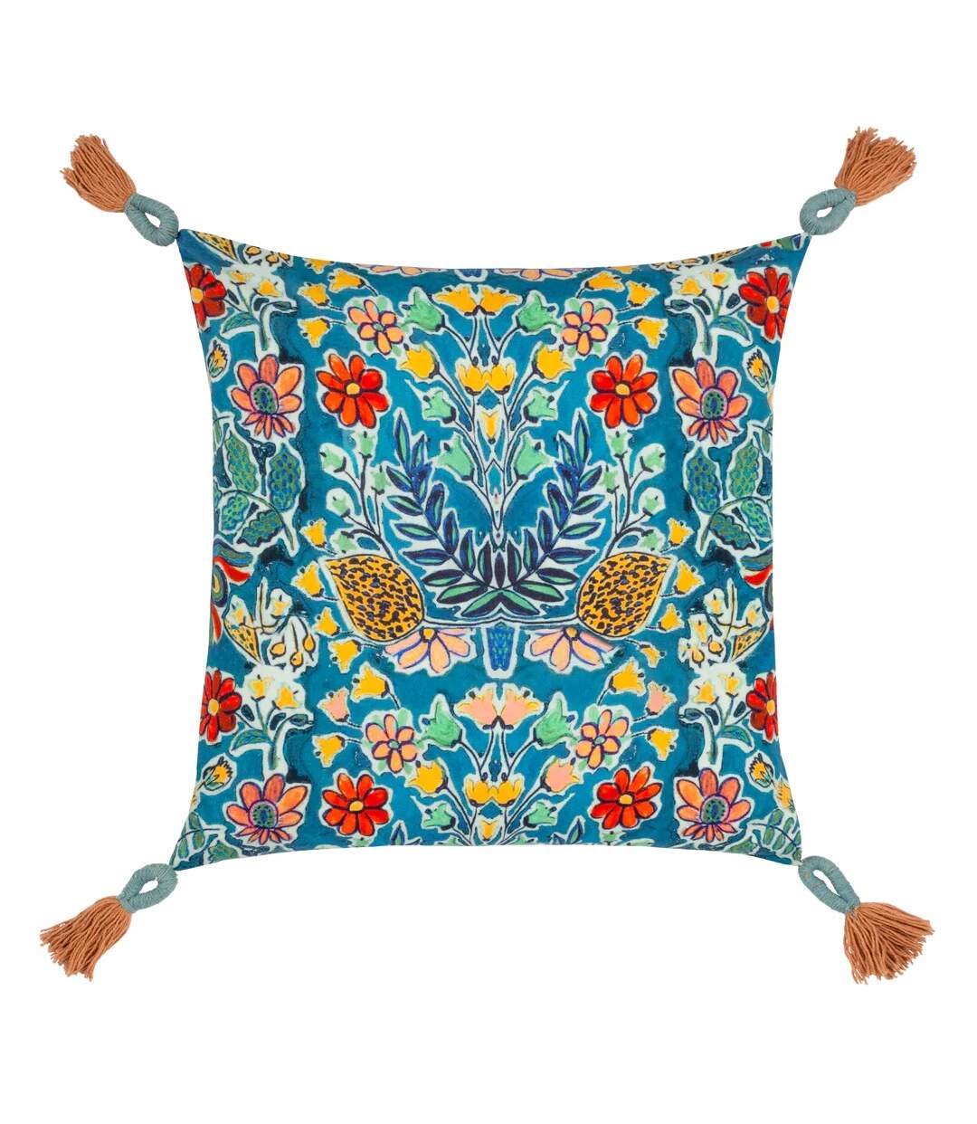 Adeline tassel floral cushion cover 50cm x 50cm blue Wylder