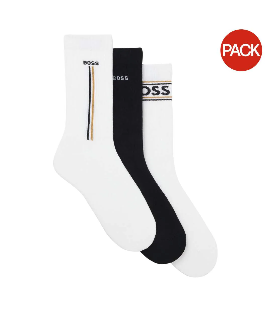 Lot De 3  Chaussettes Motif/style Logo Adulte Noir Blanc Boss-1