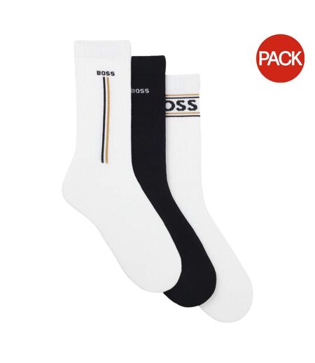 Lot De 3  Chaussettes Motif/style Logo Adulte Noir Blanc Boss