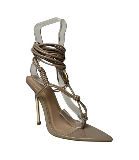Womens/ladies Leather Stiletto Heel Sandals Nude No Doubt