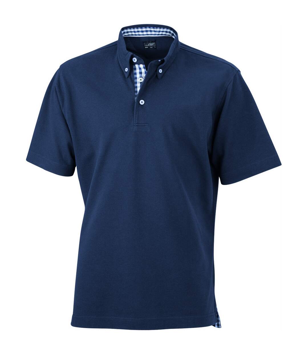 Polo inserts vichy HOMME JN964 - bleu marine col marine-blanc-1