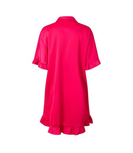 Womens/ladies Button Detail T-shirt Dress Hot Pink Print Ax