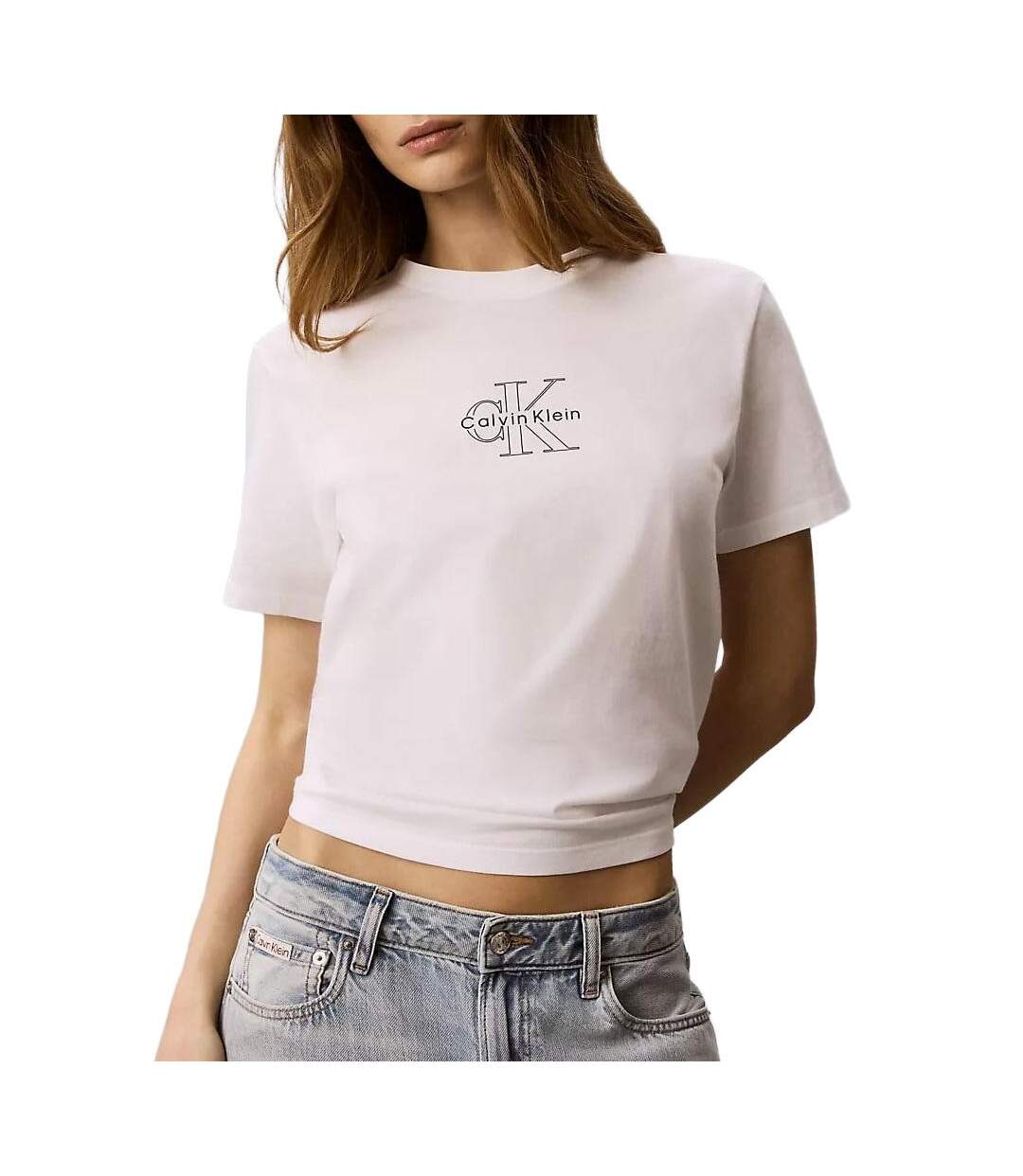 T-Shirt blanc/noir femme calvin klein jeans classic-1