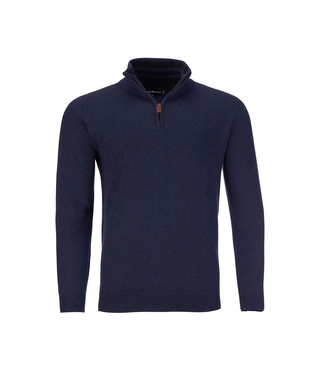 Mens knitted quarter zip classic sweatshirt navy Raging Bull