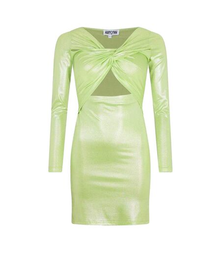 Womens/ladies Metallic Front Tie Bodycon Dress Green AmyLynn