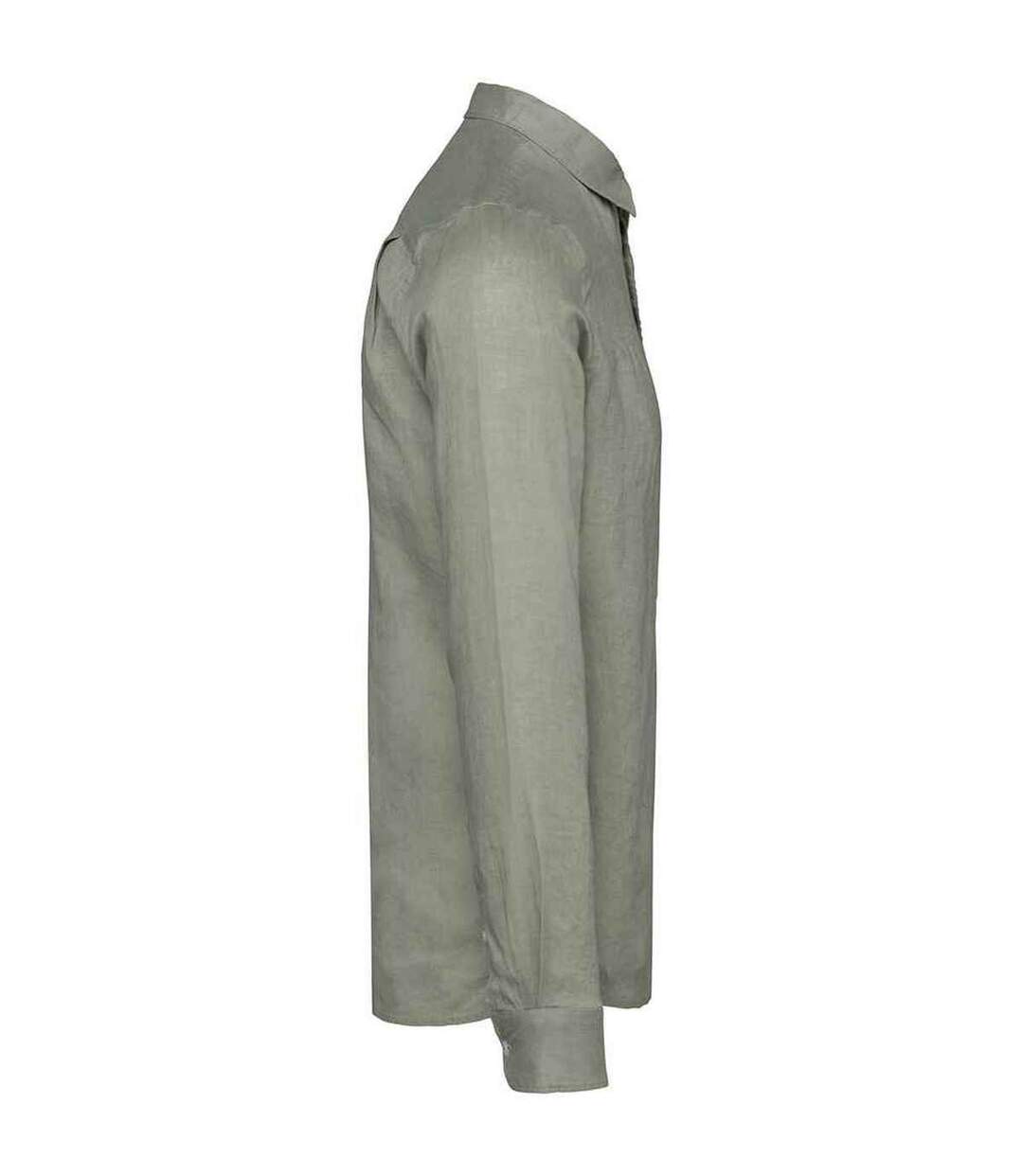 Mens linen long-sleeved shirt almond green Spasso-3