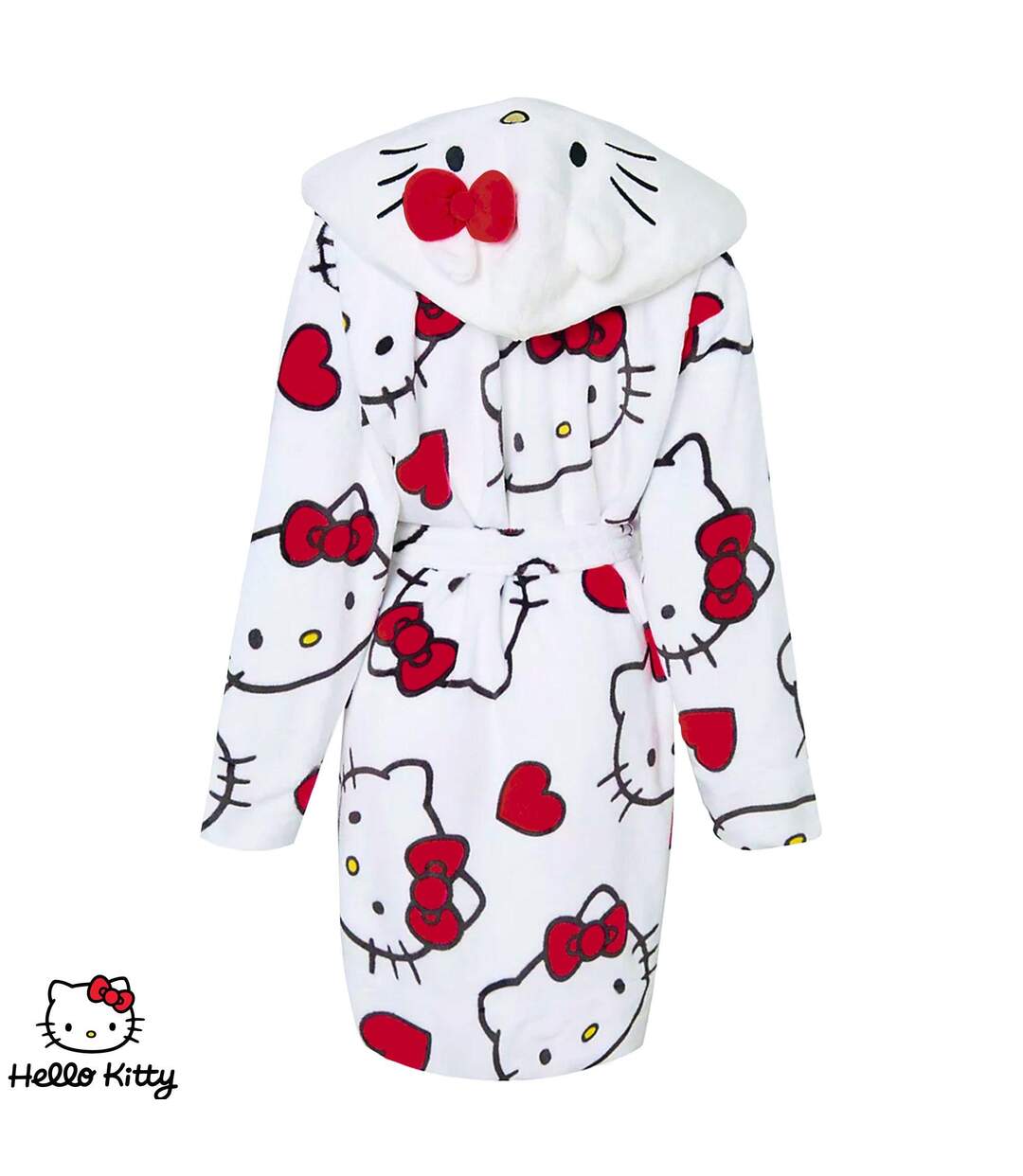 Womens/ladies 3d Ears Fleece Robe White Red Black Hello Kitty-3