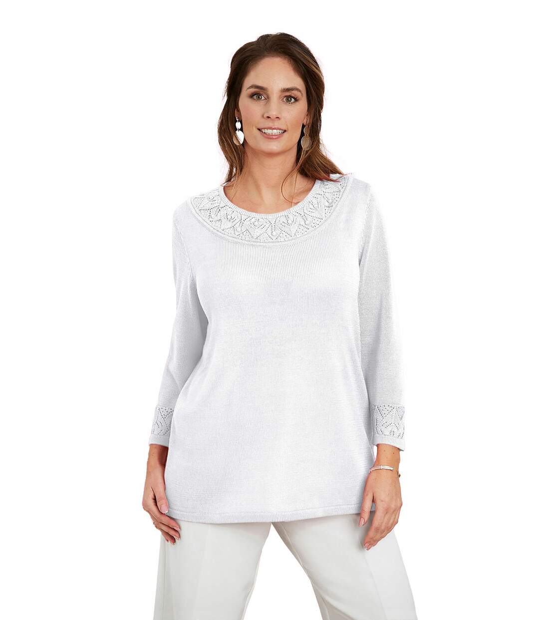 Pull maille brillante détails ajourés-1
