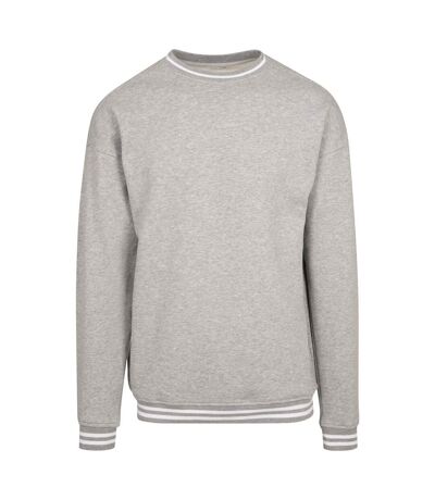 Sweat college homme gris chiné / blanc Build Your Brand