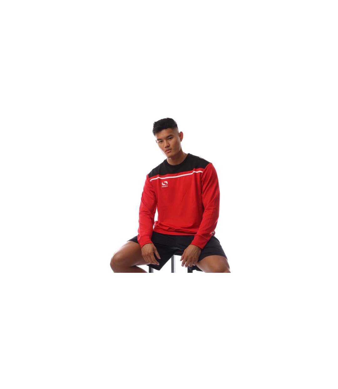 Mens Precision Striped Long-sleeved Sweatshirt Red Black Sondico-1
