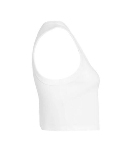 Womens/ladies Muscle Micro-rib Cropped Vest Top Solid White Bella + Canvas