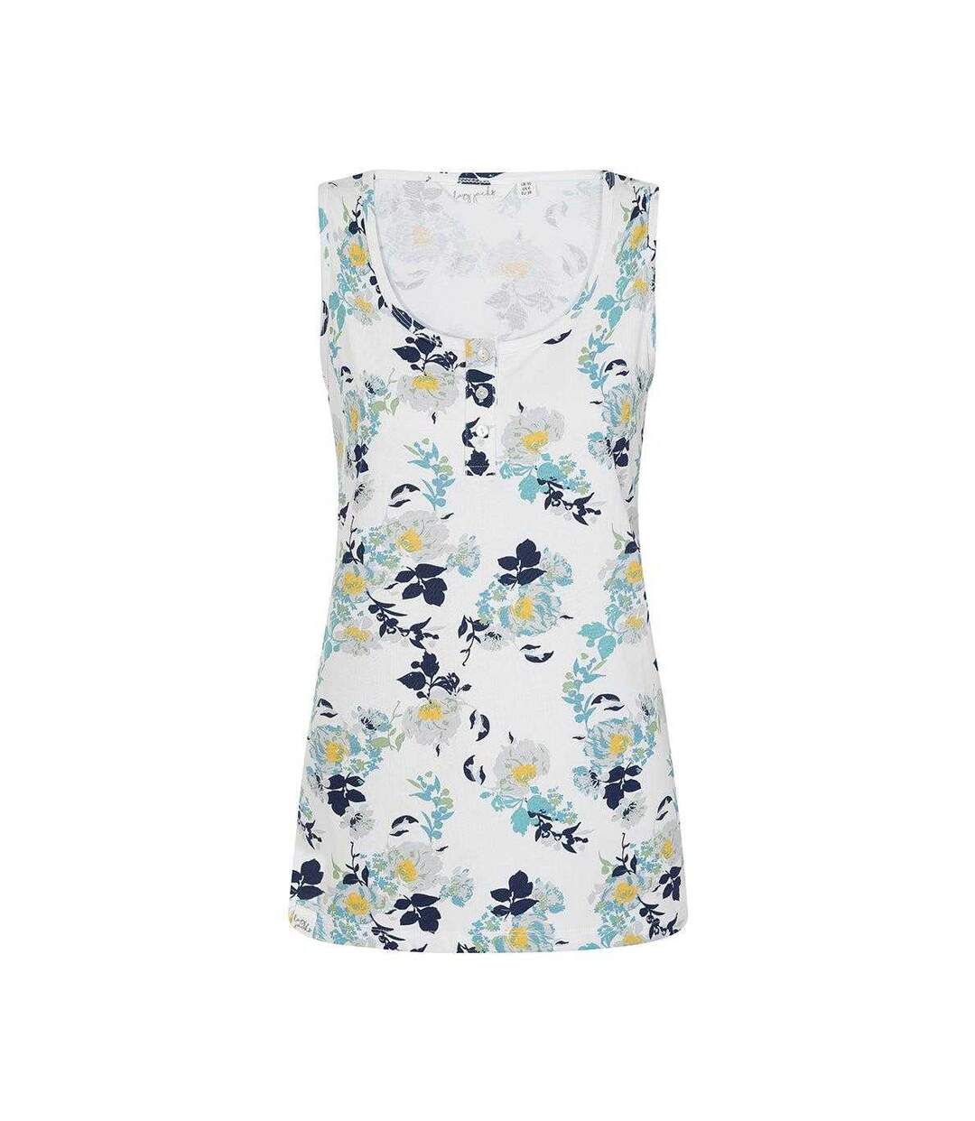 Womens/ladies Fleur Printed Vest Top Blue White Yellow Lazy Jacks-2
