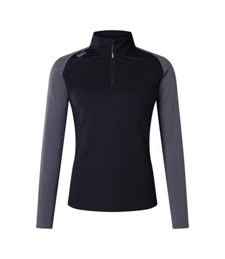 Womens/ladies Elite Quarter Zip Base Layer Top Black Magnet Marl Canterbury