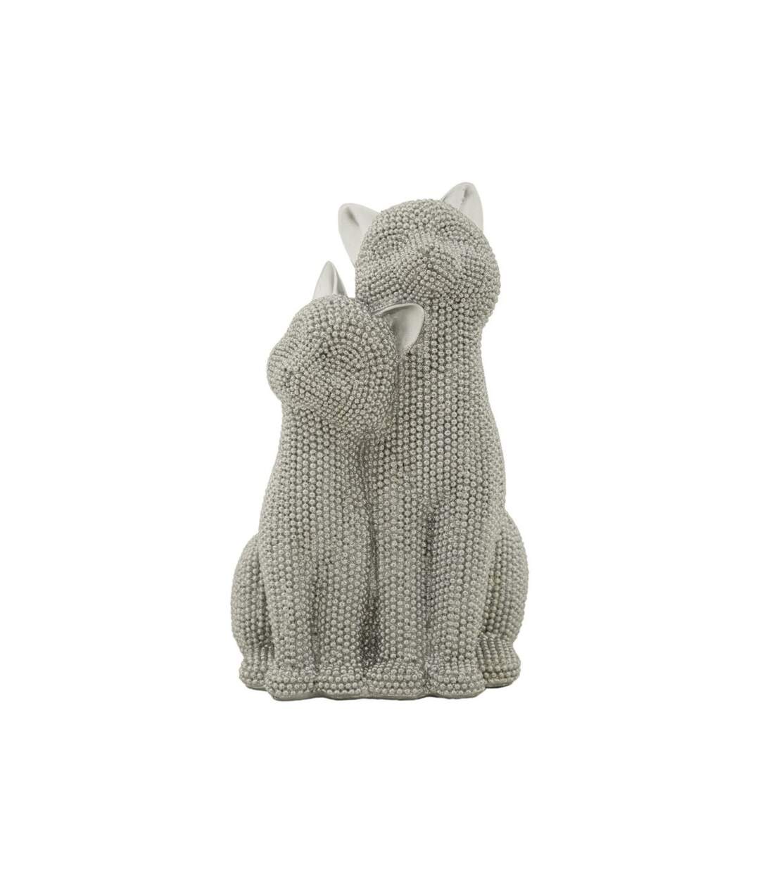 Statuette Déco Couple de Chat Sparky 21cm Argent-1