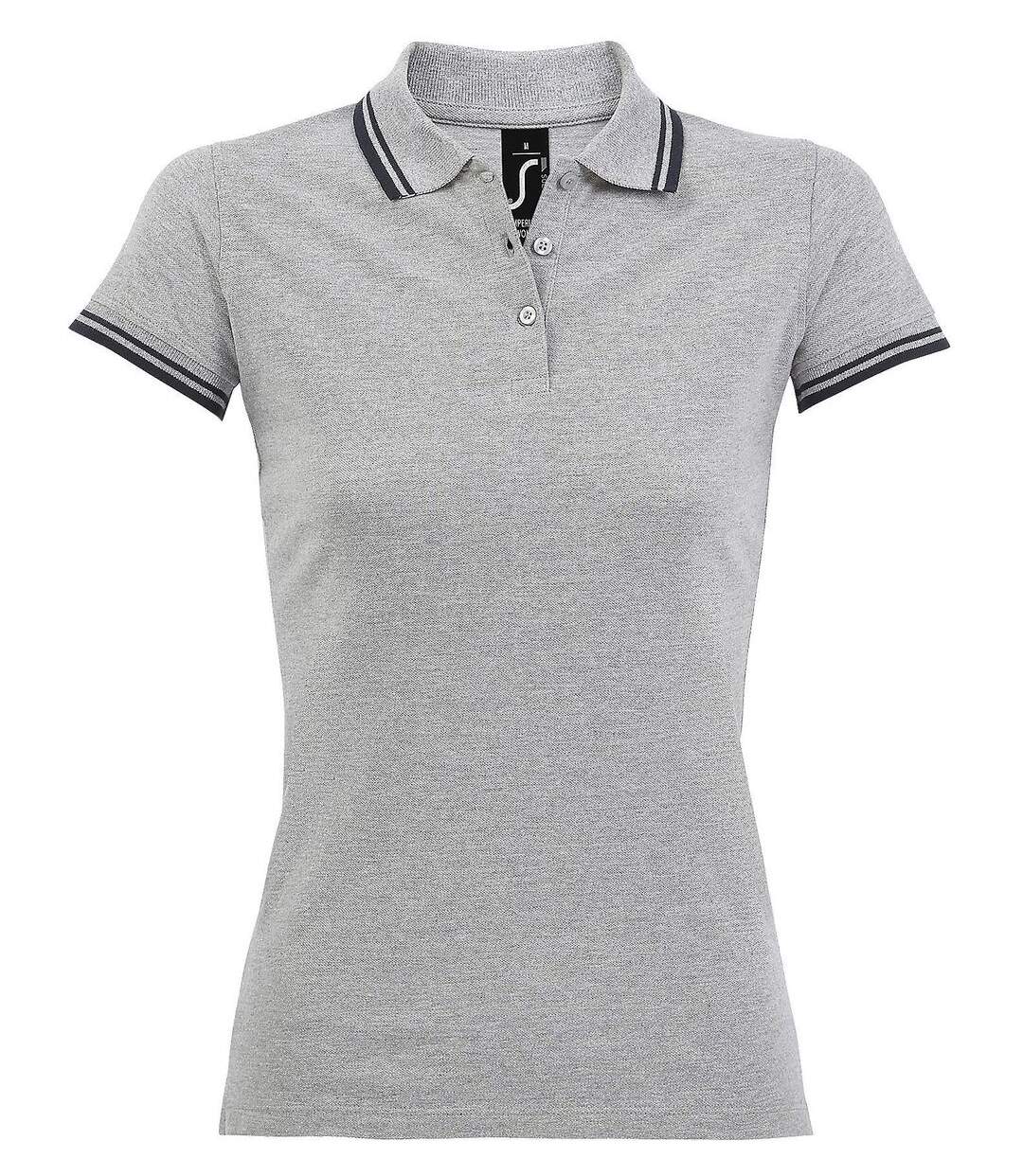 Polo femme - 00578 - gris et bleu marine-1