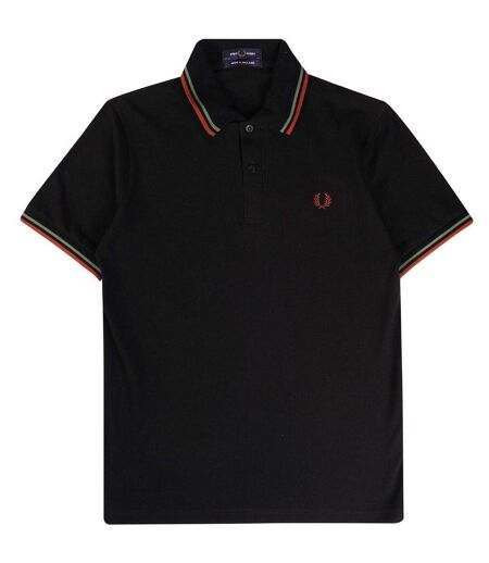 Polo Motif/style Col À Double Rayure Homme Noir Fred Perry
