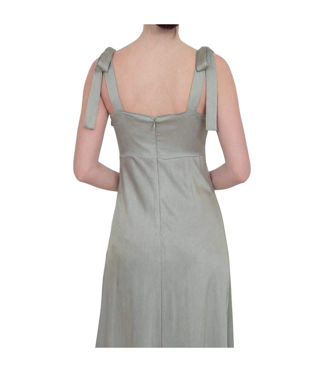Womens/ladies Satin Tie Shoulder Bridesmaid Maxi Dress Sage Green Deluxe-4