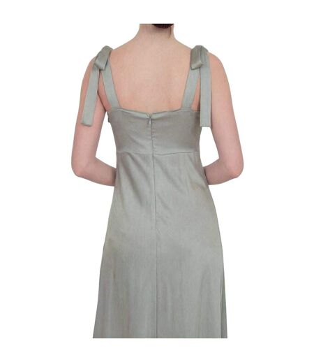Womens/ladies Satin Tie Shoulder Bridesmaid Maxi Dress Sage Green Deluxe
