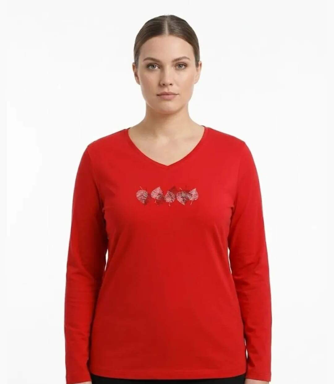Mayflower NERUDA1GT : Tee-shirt manches longues grande taille rouge en coton-1