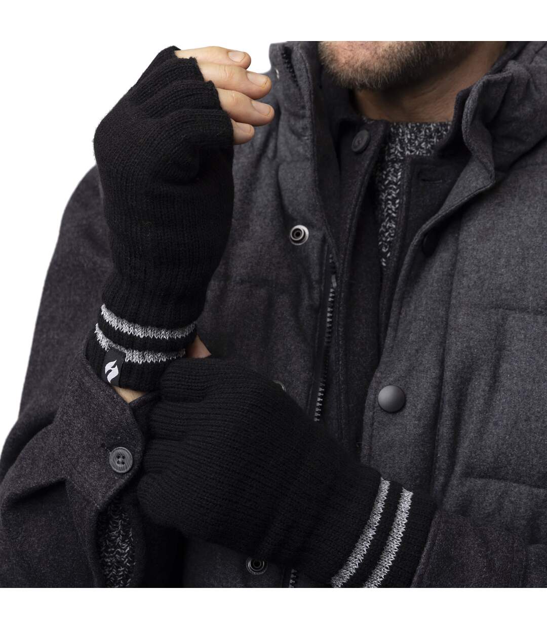 Mens Hi Vis Reflective Fleece Lined Thermal Winter Fingerless Gloves-3