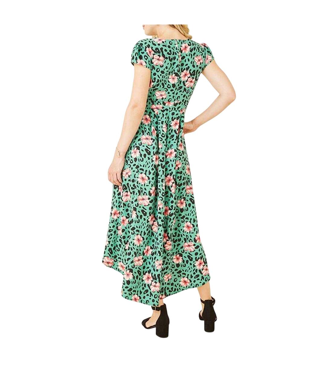 Womens/ladies Animal Print Flutter Wrap Dress Green Mela London-2