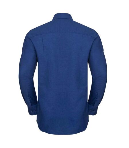 Mens oxford easy-care long-sleeved formal shirt bright royal blue Russell Collection