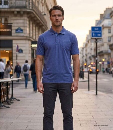 CHALLENGER RUSTICO2 : Polo manches courtes bleu indigo en maille piquée 100% coton pour homme