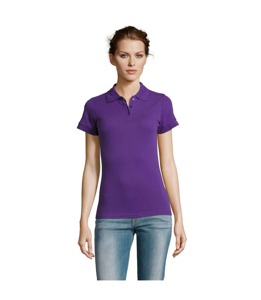 Polo manches courtes prime femme violet foncé SOLS