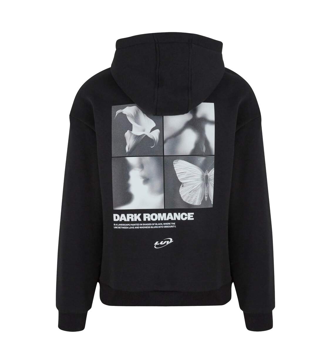 Mens Dark Romance Back Print Fluffy Hoodie Sweat À Capuche Duveteux Noir Mister Tee-3