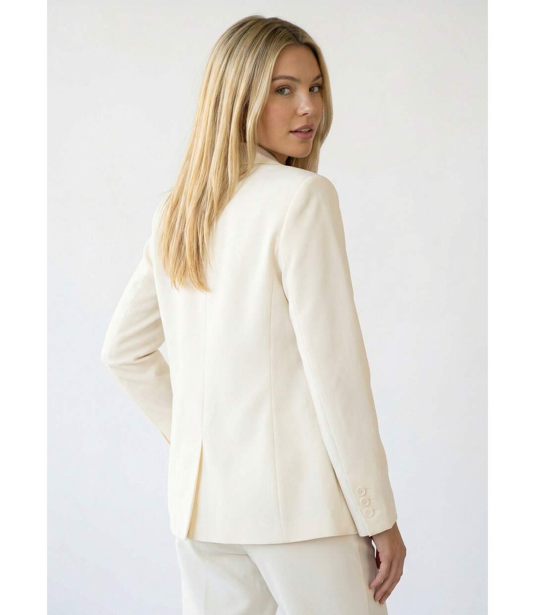 Veste tailleur unie fluide double boutonnage-2