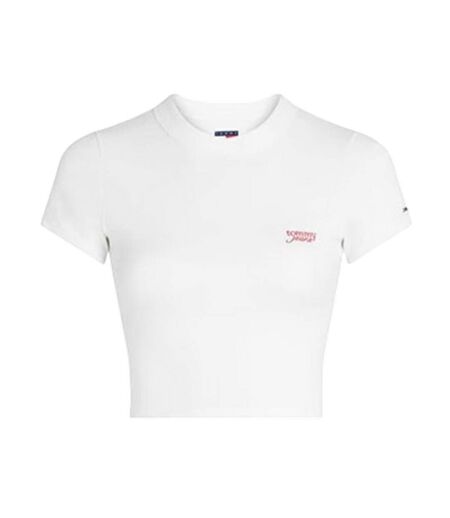 T-shirt Court Motif/style Logo Brodé Femme Écru Tommy Jeans