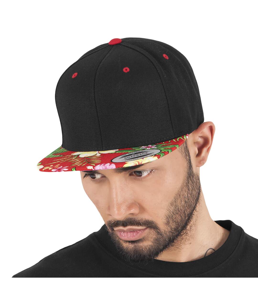 Lot de 2  casquettes imprimées ajustables homme noir/rouge floral Yupoong-4