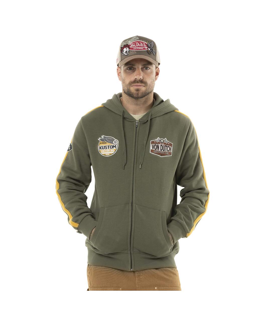 Sweat zippé homme à capuche en molleton avec patchs Vondutch-1