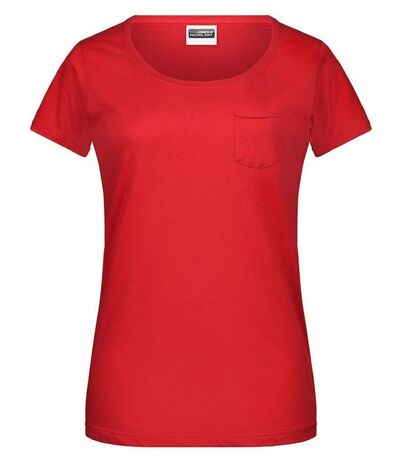 T-shirt BIO col rond poche poitrine - Femme - 8003 - rouge