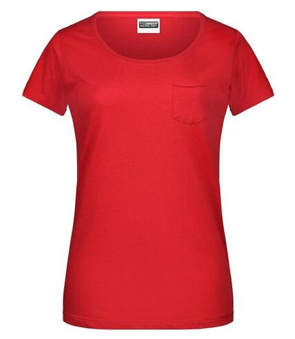 T-shirt BIO col rond poche poitrine - Femme - 8003 - rouge