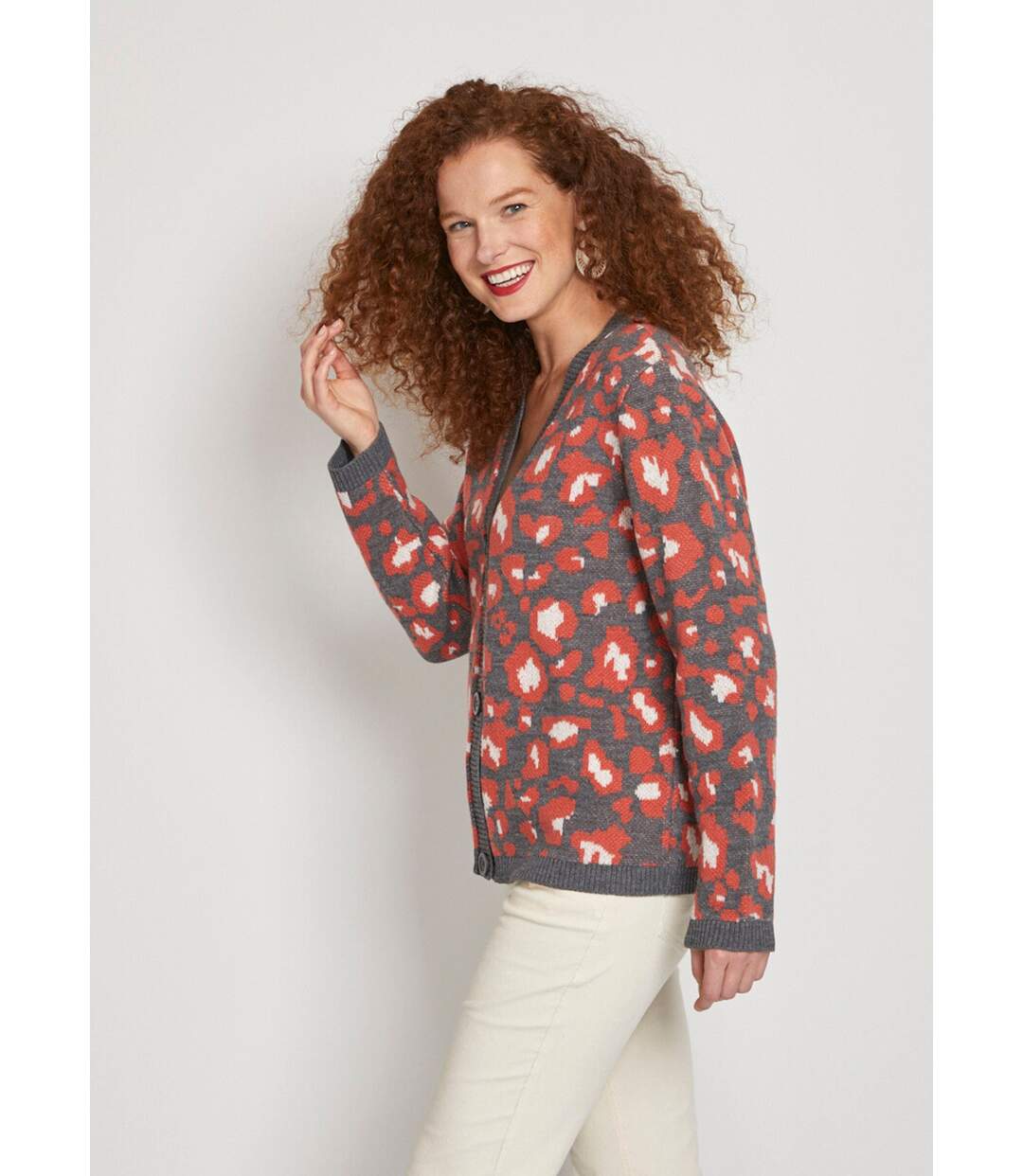 Gilet court boutonné jacquard léopard-3