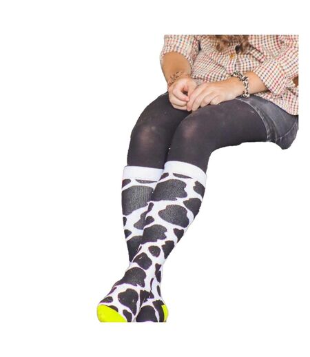 Chaussettes Motif/style Vache Funky Femme Noir Blanc Bartleby