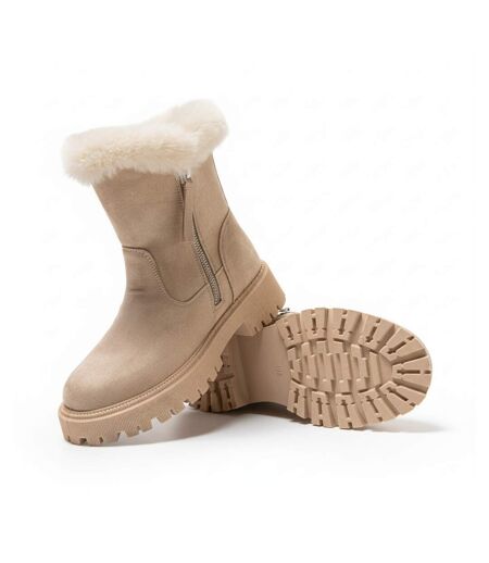 OZABI Bottines Fourrées Femme Suédine Zippée Semelle Crantée